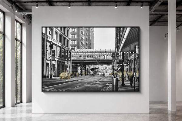 Mise en situation grand format — Tirage d'art noir et blanc Fortune 16, Chicago, PRLXY